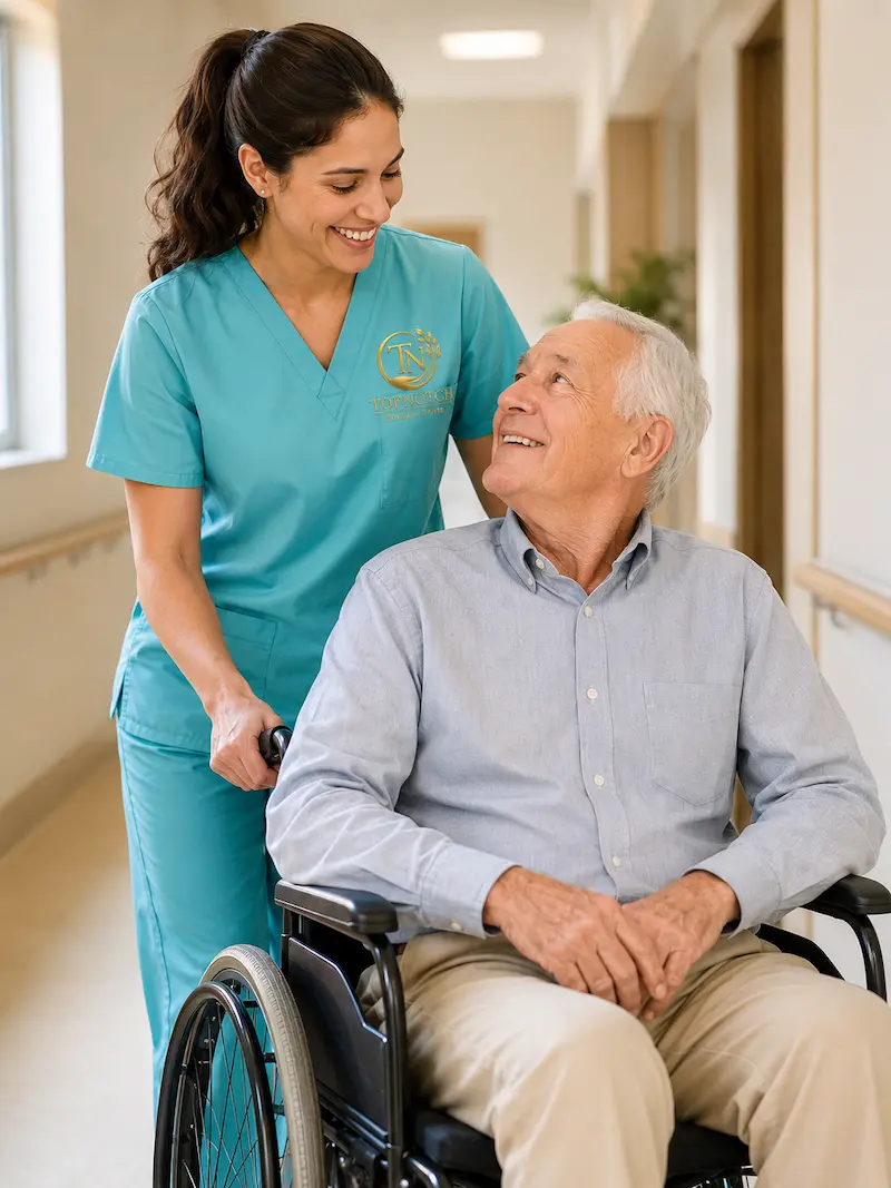Caregiver sharing a warm moment with a client